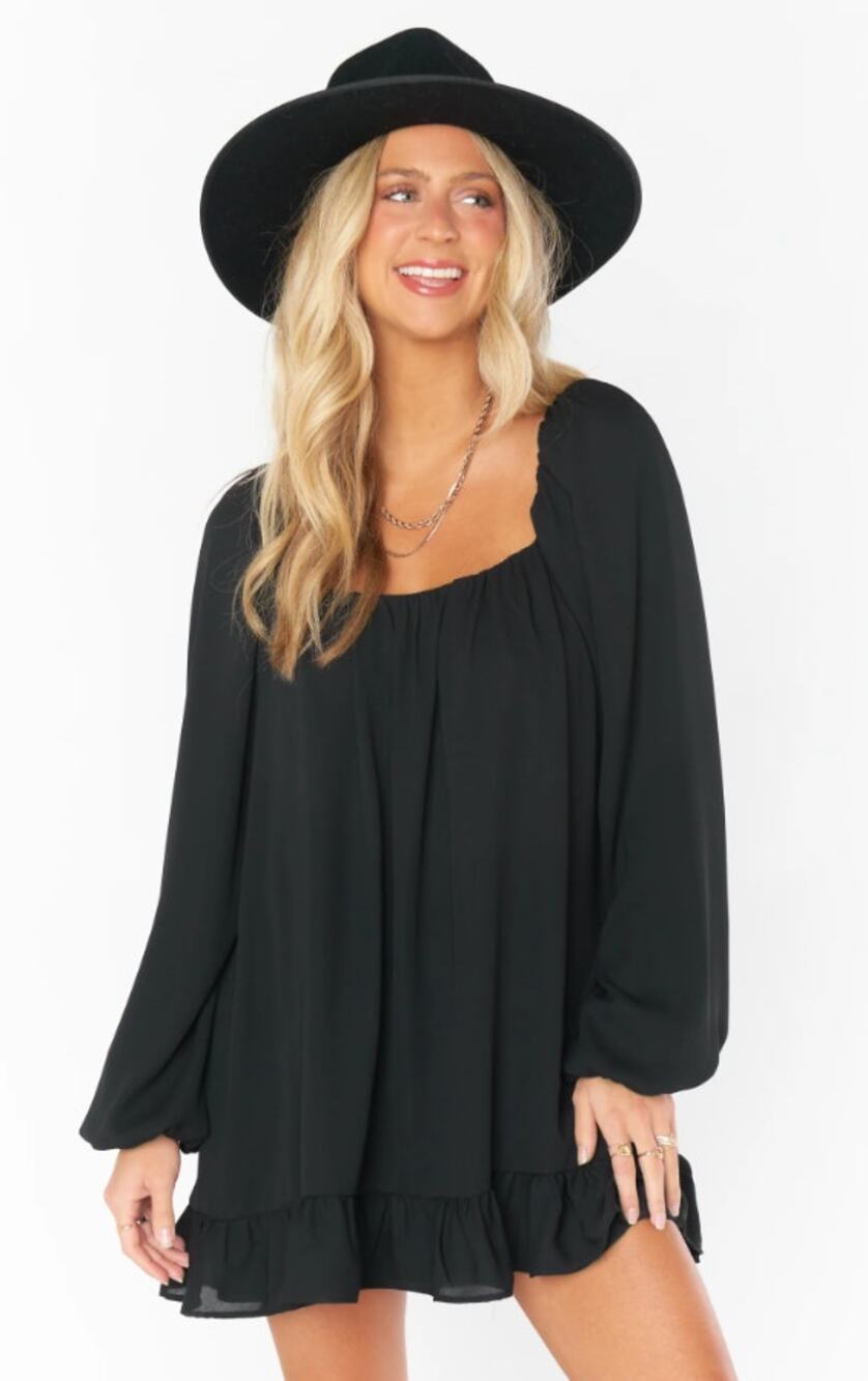 SHOW ME YOUR MUMU Women's Briar Mini Dress Medium Black Ruffle Long Sleeve NWT